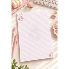 A4 Kawaii Sweet Berry Notepad – 50 Yaprak Çilek Temalı Pembe Çizgili Bloknot, Üstten Tutkallı Not Defteri