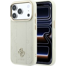 iPhone 18 Pro Max Kılıf Guess Orjinal Lisanslı M-Safeli Şeritli Peony 4g ve Yazı Logolu Kapak Bej