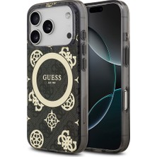 iPhone 18 Pro Kılıf Guess Lisanslı M-Safeli Iml Peony ve 4g Desenli Klasik Logolu Kapak Siyah