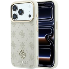 iPhone 18 Pro Max Kılıf Guess Lisanslı M-Safeli Klasik Yazı ve 4g Logolu Pu Deri Peony Kapak Bej