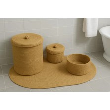 St. Morritz Jüt-Hasır Bambu Renk Banyo Takımı, Çamaşır-Makyaj-Düzenleyileyici Set, Sepet, Halı,bohem Set.