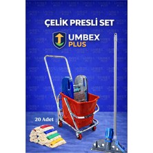 St. Morritz Umbex Tek Kovalı Çelik Presli Krom Temizlik Arabası ve Paspas Arabası Temizlik Seti 20 Adet Mop