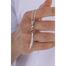 Gümüş Pazarım Safir Taşlı Zülfikar Erkek Gümüş Kolye