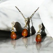 Aura Stone Doğaltaş Zirkonlu Set Turuncu Akik