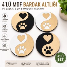 Kids Town Pati ve Kalp Temalı 4’lü Yuvarlak Mdf Bardak Altlığı – Kedi Köpek Severlere Özel Uv Baskılı Set
