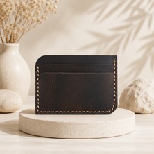 Oakco Leather Hakiki Deri Koyu Kahve El Yapımı Minimal Kartlık Cüzdan
