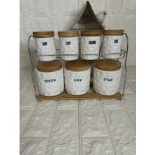 St. Morritz 7'li Porselen Baharatlık Stantlı Bambu Vakumlu Kapak