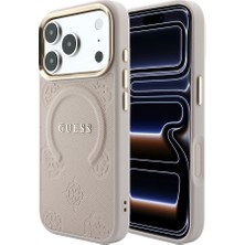 iPhone 18 Pro Kılıf Guess Lisanslı M-Safeli Sıcak Baskılı Yazı Logolu C-Magnet Pu Deri Peony Pembe