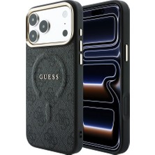 iPhone 18 Pro Max Kılıf Guess Lisanslı M-Safe Uyumlu C-Magnet 4g Desenli Yazı Logolu Kapak Siyah