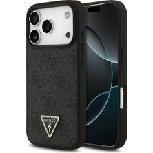 iPhone 18 Pro Kılıf Guess Lisanslı M-Safeli Pu Deri Taşlı Üçgen Logo 4g Desenli Strass Kapak Siyah