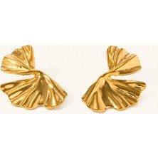 Velund Gold Yaprak Formlu Titanyum Çelik Küpe