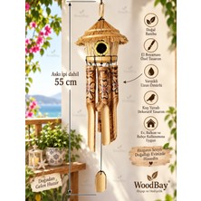 WoodBay Kuş Yuvalı Bambu,hasır Rüzgar Çanı Doğal Dekoratif Bahçe Balkon Rüzgar Çanı Vernikli