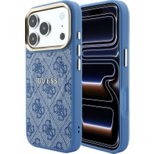 iPhone 18 Pro Kılıf Guess Lisanslı M-Safe Uyumlu C-Magnet 4g Desenli Yazı Logolu Kapak Mavi