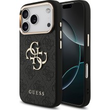 iPhone 18 Pro Kılıf Guess Lisanslı Gold Çerçeve 4g Desenli Metal Büyük 4g ve Yazı Logolu Kapak Siyah
