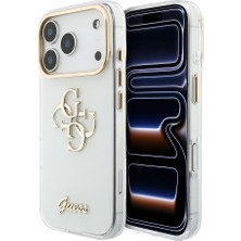 iPhone 18 Pro Max Kılıf Guess Orjinal Lisanslı Yazı ve 4g Büyük Metal Logolu Silikon Kapak Beyaz