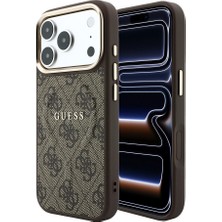iPhone 18 Pro Max Kılıf Guess Lisanslı M-Safe Uyumlu C-Magnet 4g Desenli Yazı Logolu Kapak Kahveren