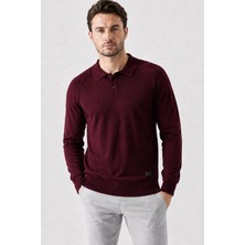 Tena Erkek Bordo Ayaklı Yaka Düğmeli Ters Dikiş Reglan Corspan Triko