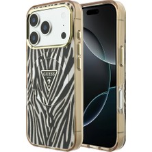 iPhone 18 Pro Max Kılıf Guess Lisanslı M-Safeli Üçgen Logolu Zebra Desenli Silikon Kapak Gold