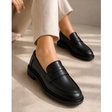 Zenora Shoes Kadın Loafer Makosen Casual Günlük Ayakkabı Şık ve Rahat Siyah Cilt Ayakkabı
