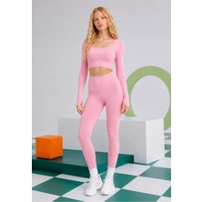 Real Dream Kadın Toparlayıcı Dikişsiz Push Up Spor Tayt Yüksek Bel - Peony Pink