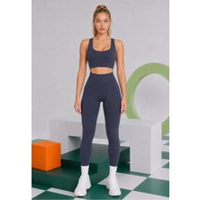 Real Dream Kadın Toparlayıcı Dikişsiz Push Up Spor Tayt Yüksek Bel - Füme