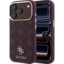 iPhone 18 Pro Kılıf Guess Lisanslı M-Safeli Klasik Yazı ve 4g Logolu Pu Deri Peony Kapak Bordo