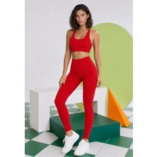 Real Dream Kadın Spor Tayt Push Up Dikişsiz Toparlayıcı Yüksek Bel - Kırmızı