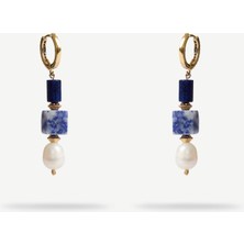 Yargıcı Lapis Ve İnci Detaylı Sallantılı Küpe