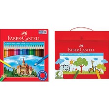 Faber Castell Okul Boyama Seti  24 Renk Kuru Boya ve 24 Renk Plastik Çantalı Pastel Boya