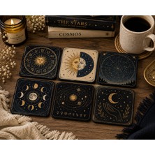 Kids Town Astroloji Temalı 6’lı Mdf Bardak Altlığı Seti – Burç, Ay ve Yıldız Desenli Uv Baskılı Dekoratif Bardak Altı