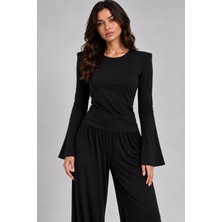 Sortie Collection Kadın Vatkalı Sırtı Bağcıklı Ispanyol Kol Dökümlü Bluz Siyah