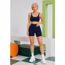 Real Dream Kadın Spor Bra Şerit Detaylı Toparlayıcı Destekli Çıkarılabilir Pedli - Lacivert