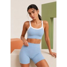 Real Dream Kadın Spor Bra Şerit Detaylı Toparlayıcı Destekli Çıkarılabilir Pedli - Baby Blue