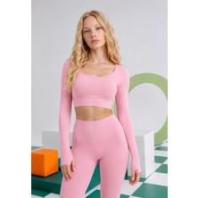 Real Dream Kadın Uzun Kollu U Yaka Dikişsiz Toparlayıcı Spor Büstiyer - Peony Pink