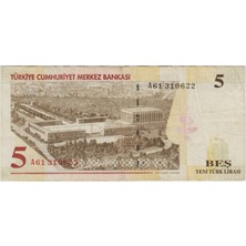 Banknoting 8. Emisyon 5 Ytl A61 Trabzon Yeni Türk Lirası. Çok Temiz(-)