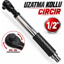 Badem10 Uzatma Kollu Cırcır 1/2'' Kol Ağır Hizmet Tipi Lokma Anahtar Kolu Profesyonel Tamir Montaj Için