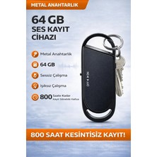 L'edoren 64GB Anahtarlık Ses Kayıt Cihazı Metal Gizli Mini Diktafon 800 Saat Sessiz Işıksız Kayıt