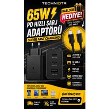 Techniotr 65W Süper Hızlı Şarj Destekli 3 Girişli (2× Typec + 1×usb) Teelfon ve Tablet ve Laptok Şarj Aleti