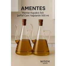 St. Morritz 2'li 500ML Mantar Kapaklı Şeffaf Cam Yağdanlık Tasarım Borosilikat Cam Zeytinyağı ve Sirkelik Şişesi