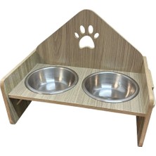 St. Morritz Ahşap Ikili Yükseklik Ayarlanabilen Kedi Köpek Mama Su Kabı Standı Metal Suluk, Pati Desenli, Mdf