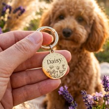 Loren Gift Isme Özel Çelik Kedi Köpek Isimlik Künyesi Çiçek Desenli