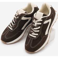 Marjin Kadın Çok Parçalı Bağcıklı Sneaker Rovel Kahve Süet