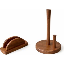 CH woodline Ceviz Kağıt Havluluk ve Peçetelik Seti – Doğal Ahşap Mutfak Organizer, 2’li Set, Dayanıklı ve Dekoratif Tasarım