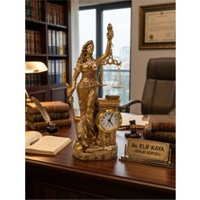 Kesene Hukuk Bürosu Masaüstü Lüks Polyester Themis Terazili Adalet Tanrıçası Heykeli saatli Biblo Gold 25CM