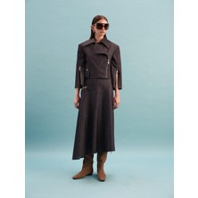 Kameya Fermuar Detaylı Asimetrik Denim Midi Etek