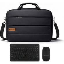 Microcase Honor Magicpad 2 12.3 Inch Tablet ile Uyumlu Tablet Notebook Macbook Çantası + Bluetooth Klavye ve Mouse Set Siyah - AL5894