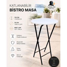Çağlar Metal Katlanabilir Bistro Masa 70 cm MDF LAMYuvarlak Tabla – Kafe, Düğün, Organizasyon ve Ev Için Şık Metal Masa