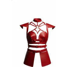 Angels Passion Kırmızı Etek Deri Tokalı Zımbalı Kısa Etek - BRF1371 Under Moda