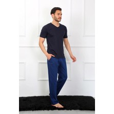 Çamaşır Kenti Moda Erkek Penye 3'lü Lacivert V Yaka Pijama Takımı Beruflic