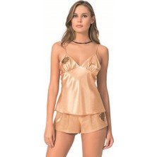 Beruflic Gold Saten Babydoll Şort Takımı Under Moda
